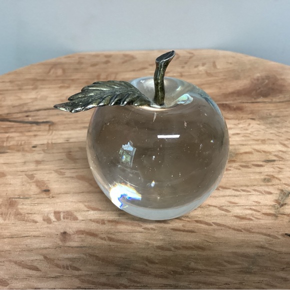 Other - Vintage Glass Apple Paperweight w/ Brass Stem - Excellent Teachers Gift Idea